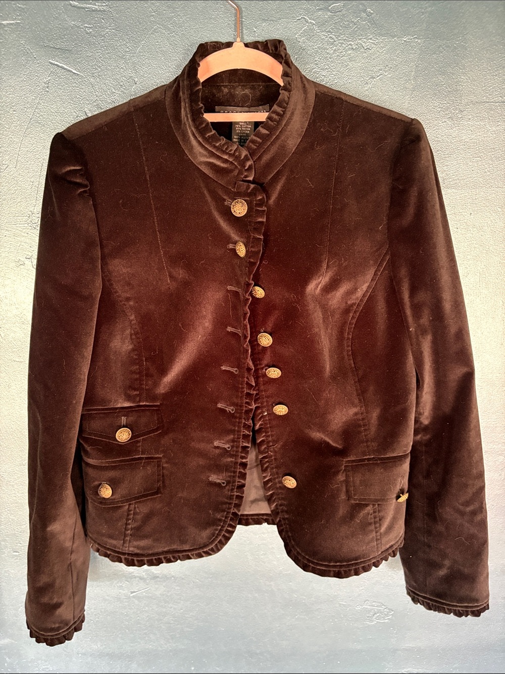 Grace Elements Chocolate Black Velvet Military-Style Blazer